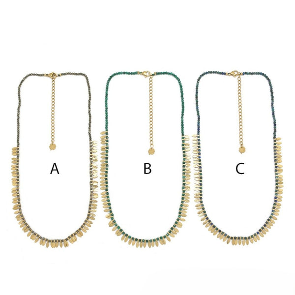 Pearl Necklace <br/> with Golden Lines and Stones - B