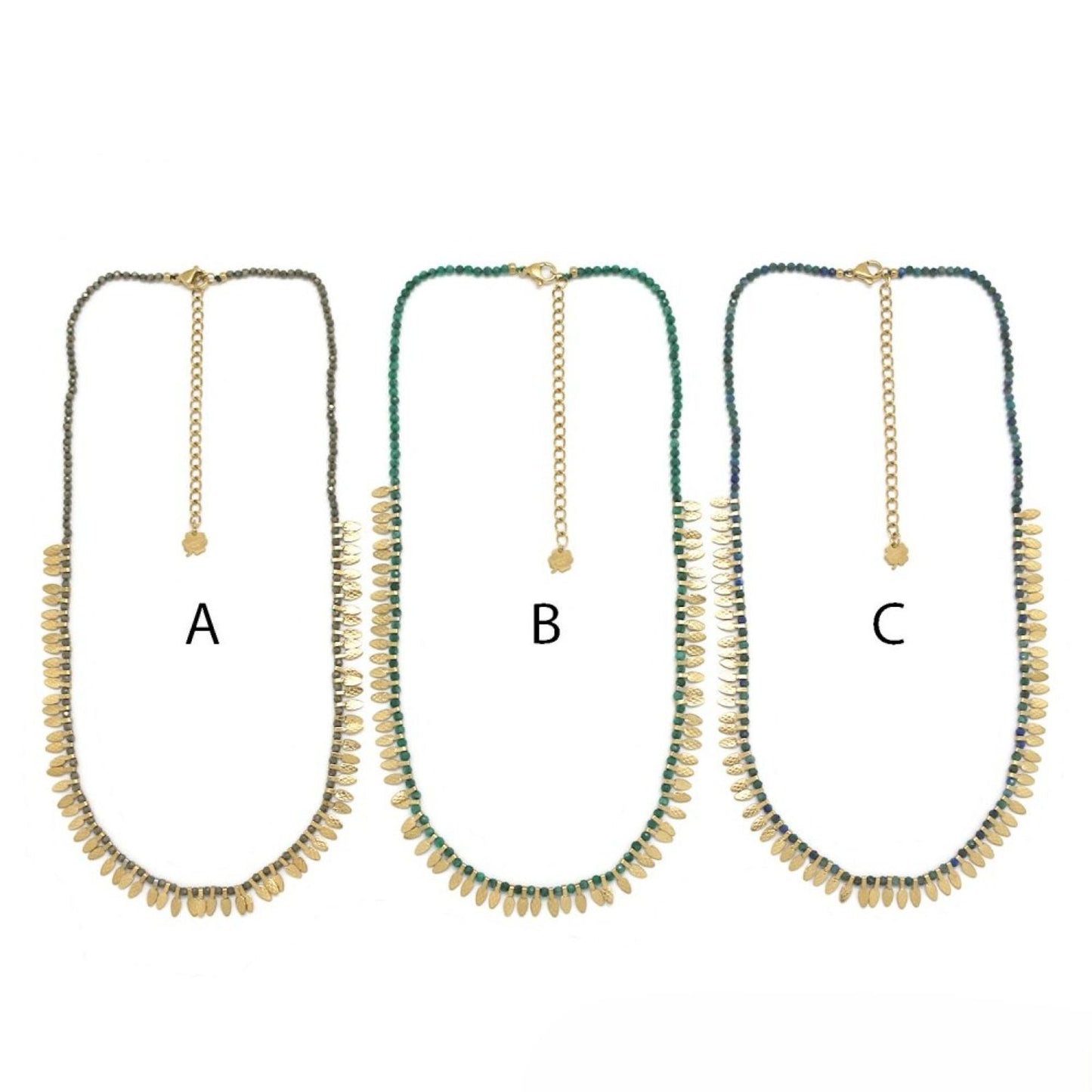 Pearl Necklace <br/> with Golden Lines and Stones - C