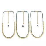 Pearl Necklace <br/> with Golden Lines and Stones - C