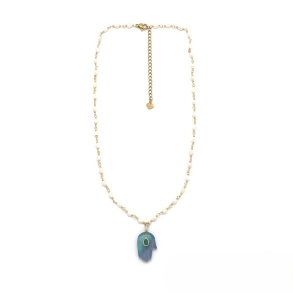 Handmade <br/> Fluorite Water Pearl <br/> Chain Necklace