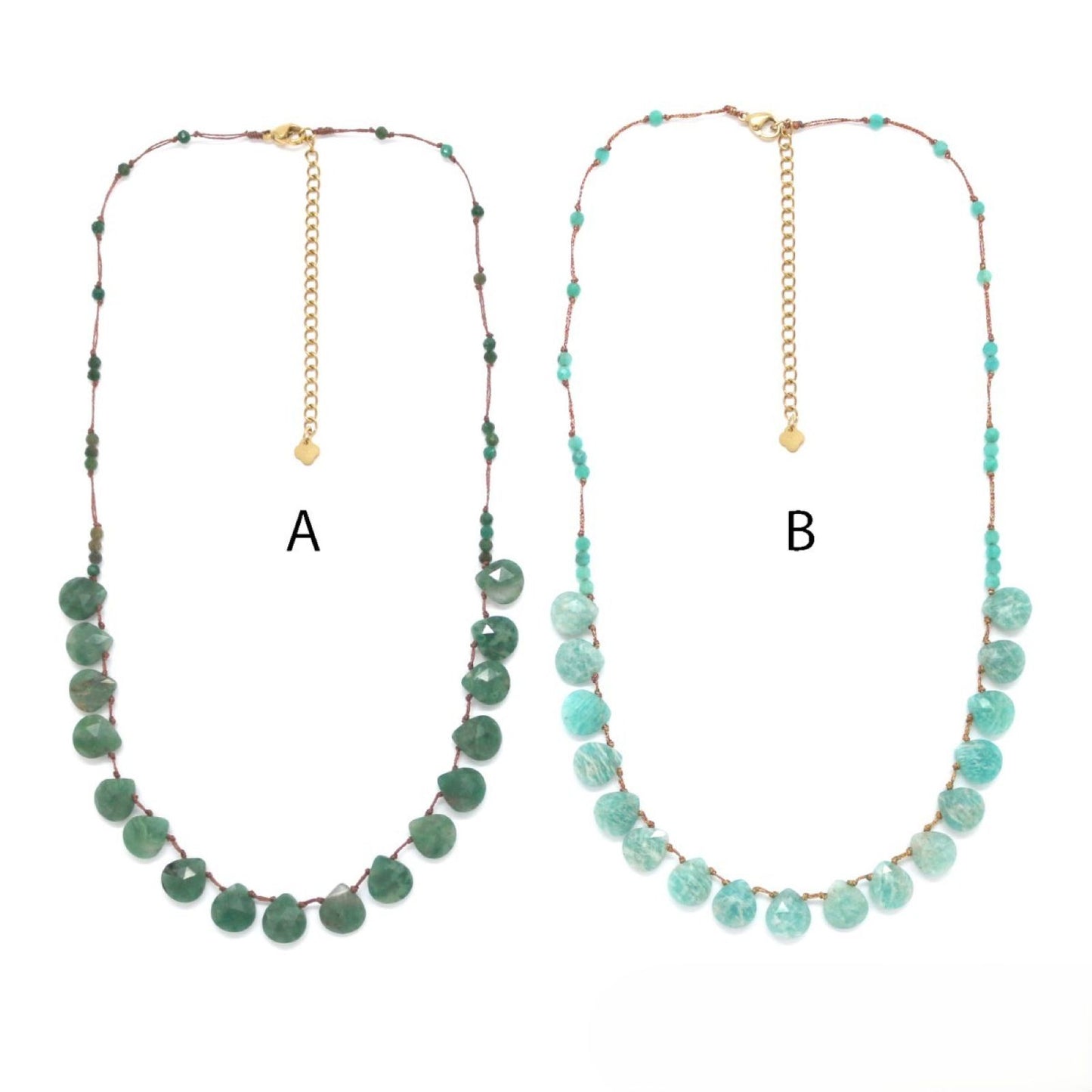Moss Agate Beaded <br/> Wire Necklace Water Drop - A