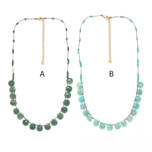 Moss Agate Beaded <br/> Wire Necklace Water Drop - A