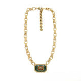Large Oval Link Necklace <br/> w/ Plaques - Green Eye