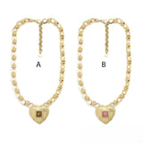 Chunky Oval Link Necklace <br/> w/ Hearts Rhodonite - B
