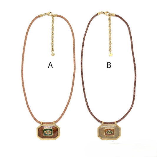 Octagon Eye Plate <br/> Cord Necklace - A