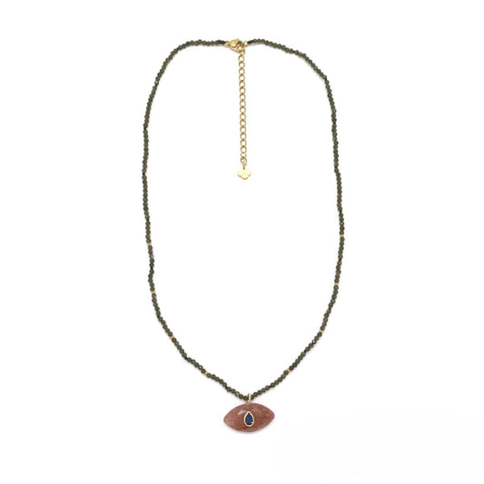 Mother-of-Pearl Necklace <br/> Strawberry Quartz Pendant