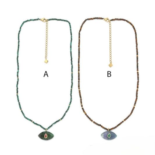 Malachite/Tiger Eye <br/> Pendant Necklace Ruby Zoisite A