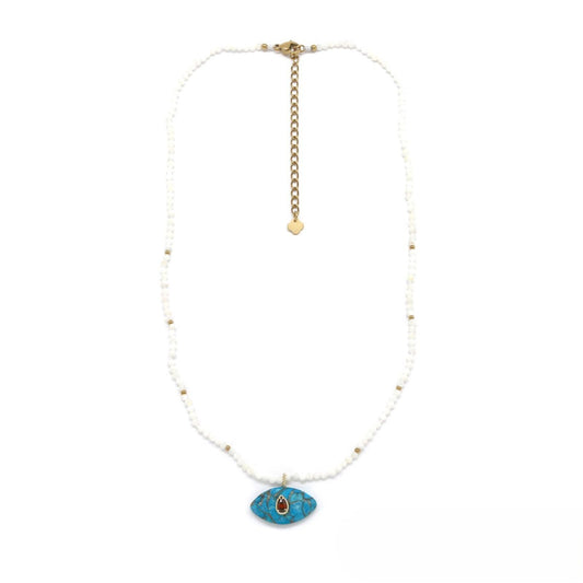 Mother-of-Pearl Necklace <br/> w/Turq Mohave Eye Pendant