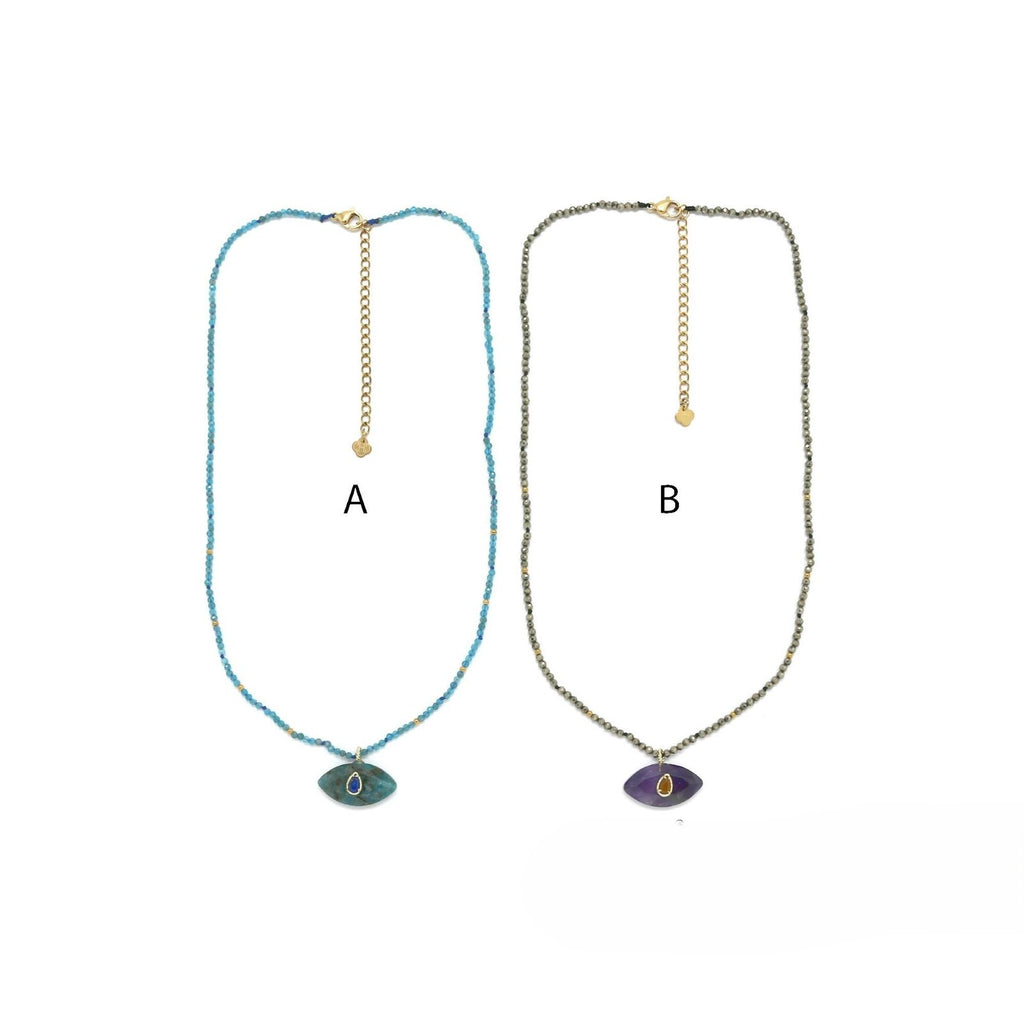 Apatite/Pyrite <br/> Necklace <br/> with Eye Pendant A