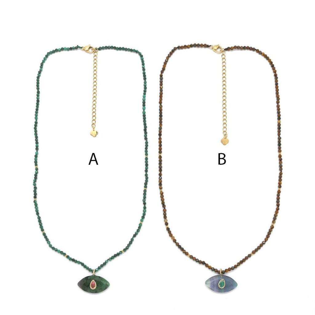 Necklace <br/> w/ Ruby Zoisite <br/> Fluorite Eye Pendant B