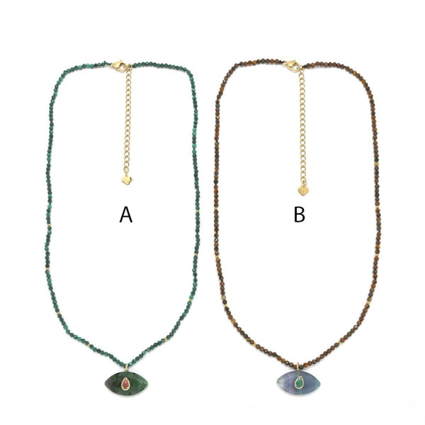 Necklace <br/> w/ Ruby Zoisite <br/> Fluorite Eye Pendant B