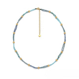 Rainbow Beaded <br/> Double-Strand Necklace <br/> Blue