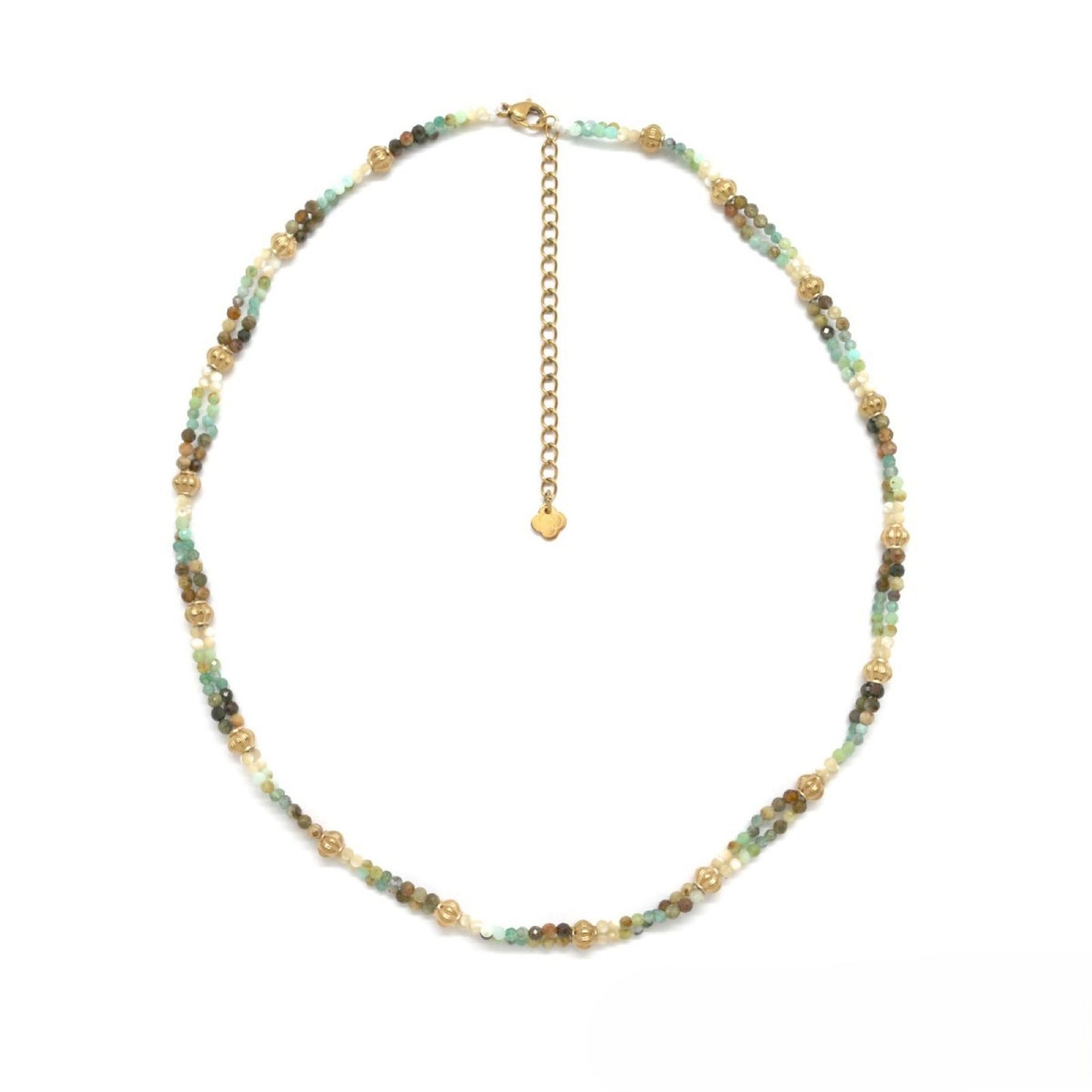 Rainbow Beaded <br/> Double-strand Necklace <br/> Green