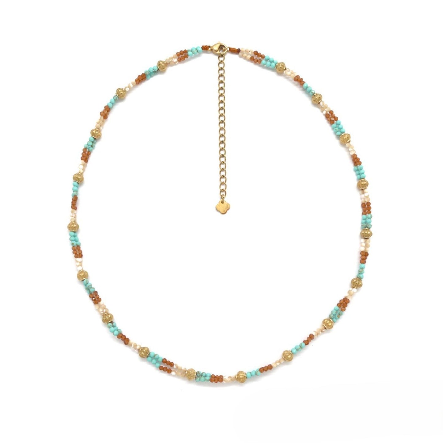 Rainbow Beaded <br/> Double-Strand Necklace <br/> Turquoise