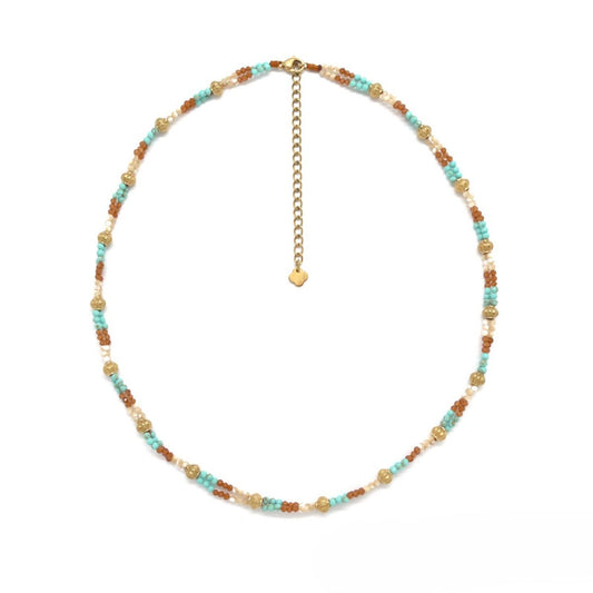 Rainbow Beaded <br/> Double-Strand Necklace <br/> Turquoise