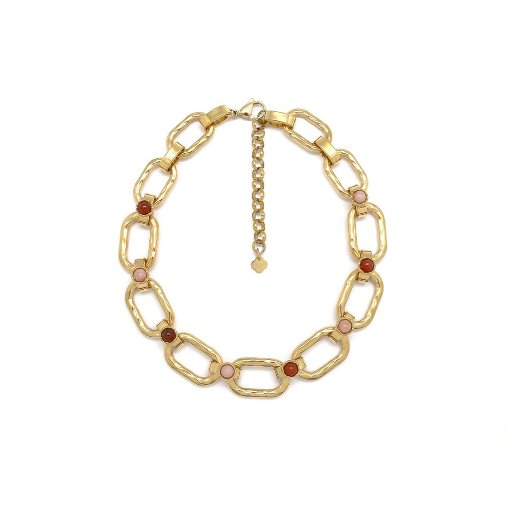 Gold Rectangular <br/> Link Chain Necklace <br/> Cornaline