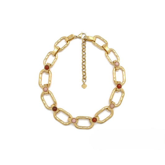 Gold Rectangular Link Chain Necklace <br/> Cornaline