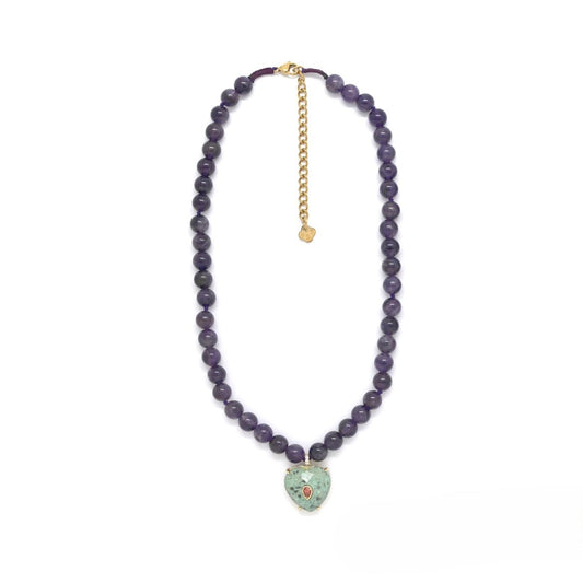8mm Pearl & Stone <br/> Pendant Necklace Heart Amethyst