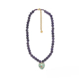 8mm Pearl & Stone <br/> Pendant Necklace Heart Amethyst