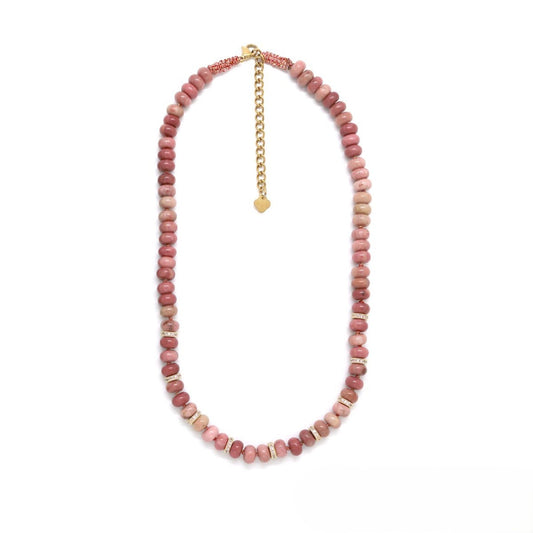 Rondelle Necklace <br/> w/ Stone & Rhinestone Rhodonite