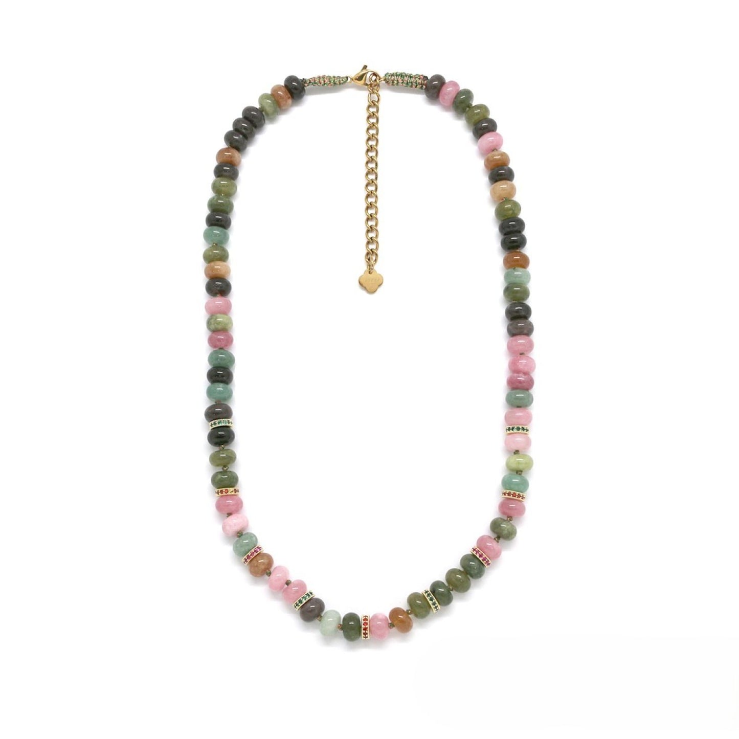 Rondelle Necklace <br/> w/ Stone & Rhinestone Tourmaline