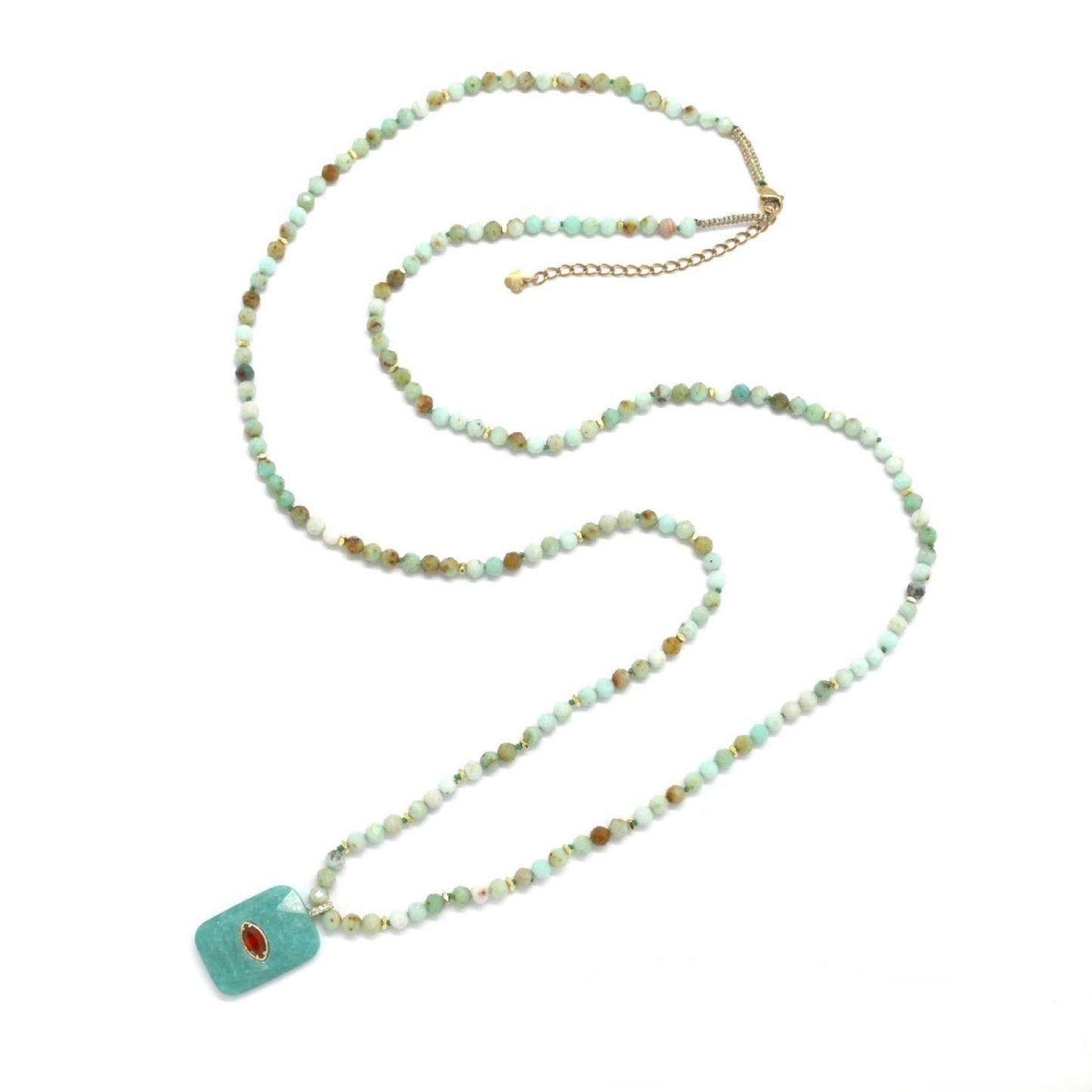 Necklace w/ Rectangular Eye Pendant <br/> Amazonite 4mm