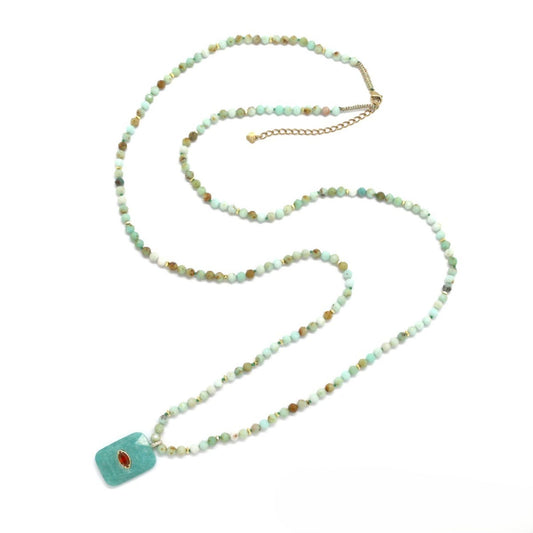 Necklace w/ Rectangular Eye Pendant <br/> Amazonite 4mm