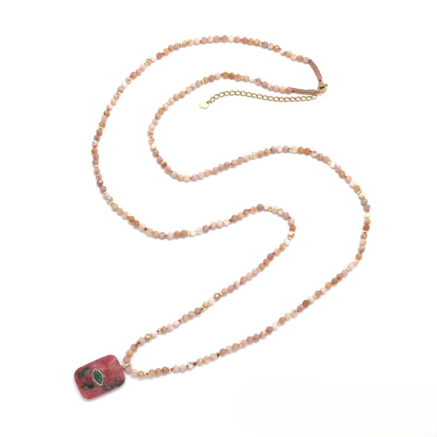 Necklace w/ Rectangular Eye Pendant <br/> Opal Rose 4mm