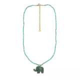 Single Stone Beaded Necklace <br/> Elephant Pendant Amazonite Verte