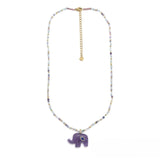 Single Stone Beaded Necklace <br/> w/ Elephant Pendant FLourine
