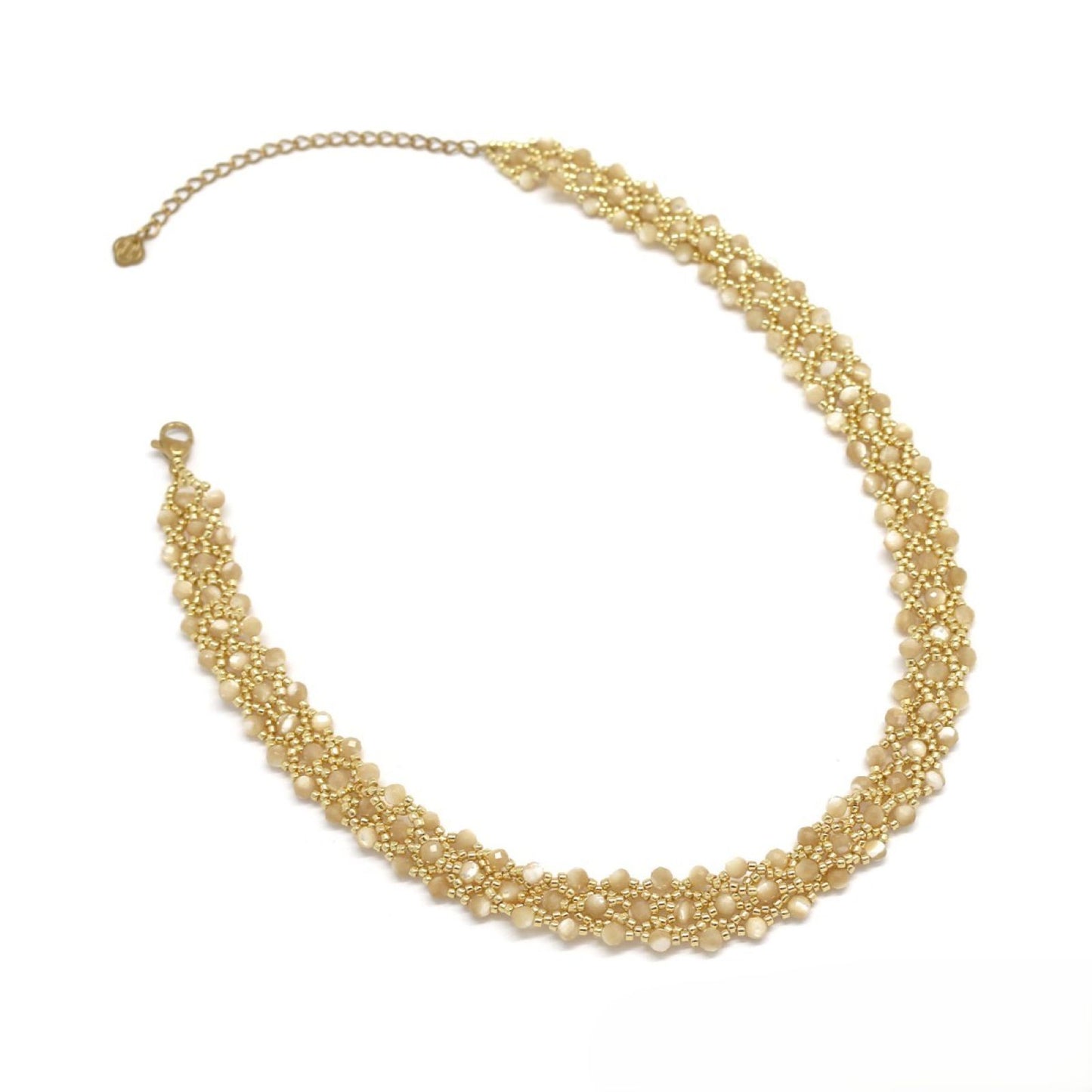 Three Strand Choker Necklace <br/> w/ Pearl & Stone Trochidae Shell