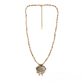 Multi-Stone Beaded Necklace <br/> Eye Pendant Sewn Onto the Hand <br/> Garnet Orange
