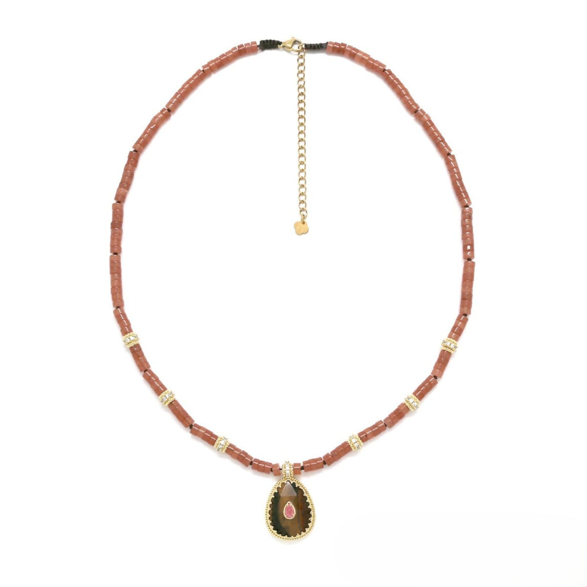 Heishi Bead & Rhinestone Necklace <br/> w/ an Ovoid Pendant