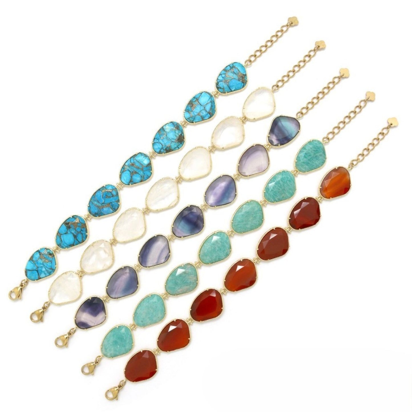 Chain Bracelet w/ 7 Ovaloid Stones <br/> Amazonite Verte