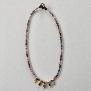 Bindi necklace multi spinnel in mixed semi precious stone and 5 micron gold